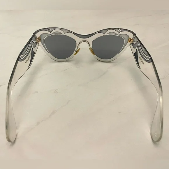 Miu Miu Cat Eye Swirl Sunglasses, clear and grey acetate, grey lens, 49mm, EUC - Picture 6 of 9